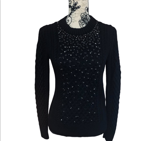 MICHAEL KORS Cable Knit Sweater in Black with Jewelled Detailing. Size XS. EUC. - Picture 5 of 6